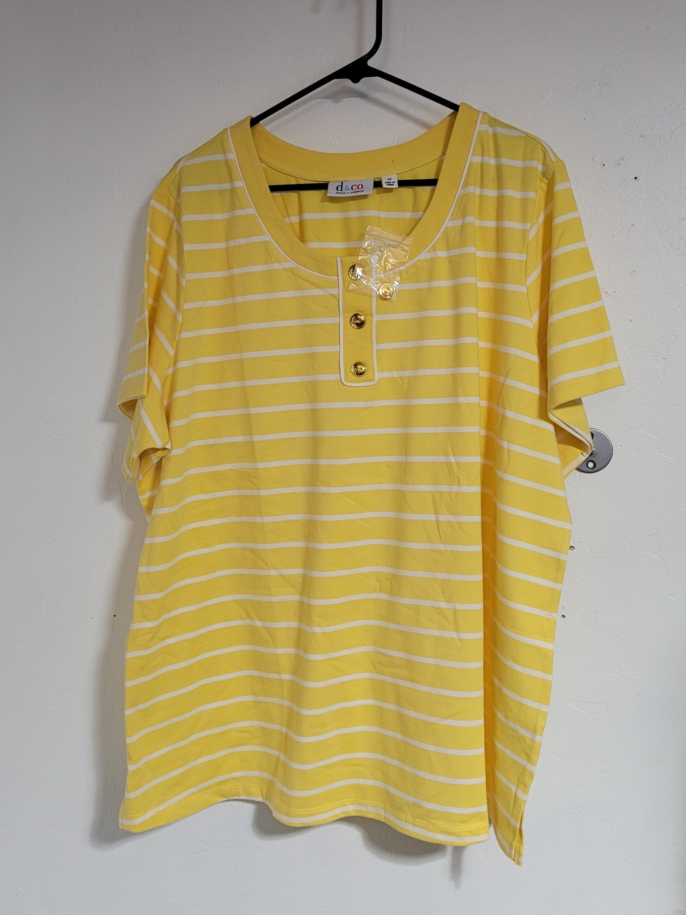 D&Co. Yellow Striped Short Sleeve Henley Tee